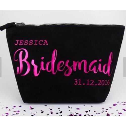 Personalised name date Bridesmaid Gift Make Up Bags Maid of Honour Unique Gift for Bridal Party Bags