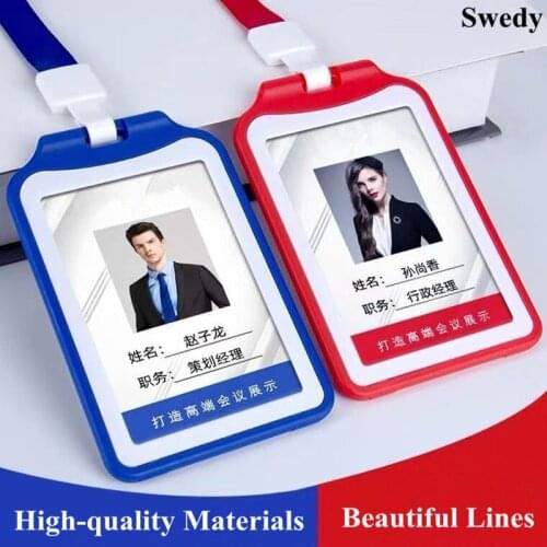 Plastic Work Name ID Badge Holder Vertical Hard Plastic ID Card Holder With Lanyard Protect Work ID/Student Card Case