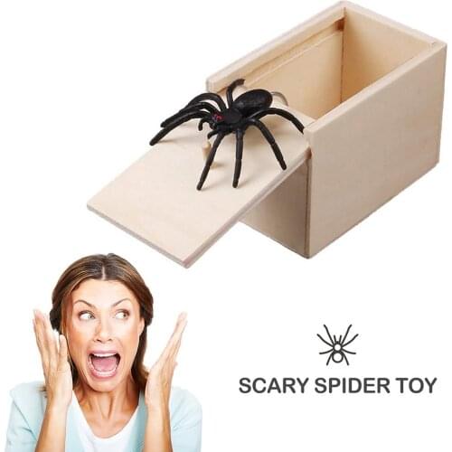 Halloween April Fools Day gift Wooden Prank Trick Practical Joke Home Office Scare Toy Box Gag Spider Mouse Kids Funny Gift