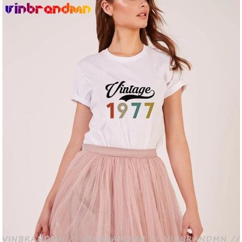 Awesome Vintage 1977 T Shirt woman Retro 70s Brand Clothes Born in 1977 T-shirt Family Birthday Party Gift fitness Tshirt Female
