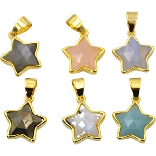 Natural Gem stone Star Pendant Womens Simple Jewelry Findings Gold plating Accessories amethysts malachite quartzs charms