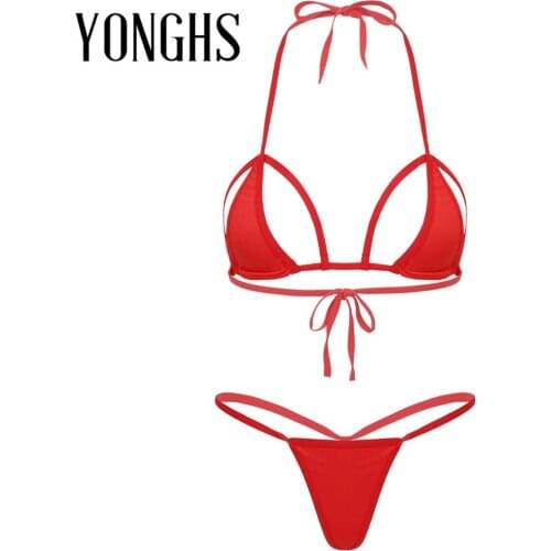 Sexy Mini Micro Bikini Set Womes Erotic Lingerie Costumes Sex Swimwear Extreme Cutout Cup Bra G-String Thong Briefs Bathing Suit