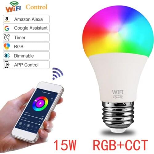1PC 15W WiFi Smart Light Bulb B22 E27 LED RGB Lamp Work With Alexa Google Home White Dimmable Timer Function Magic Bulb Hot Sale