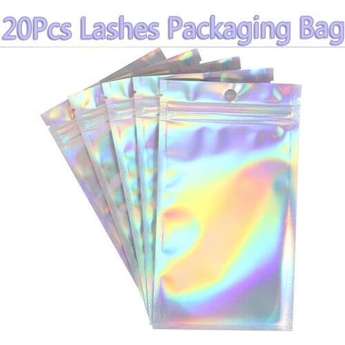 20Pc New Hot Lashes Packaging Bag Aluminum Foil Shiny Storage Pack Reclosable Pouches Self Seal Waterproof Plastic Box Wholesale