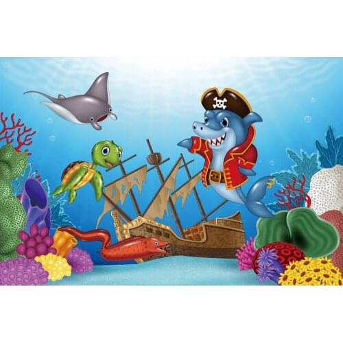 Seabed Shark Pirate Fish Ship Boy Birthday Party Backdrop Vinyl Photography Background For Photo Studio Photophone Photozone