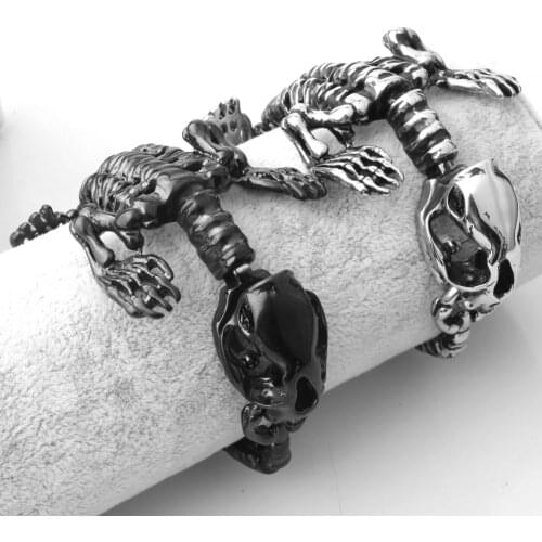 High Quality 316L Stainless Steel Mens Cool Skull Bangle Biker Bracelet Punk Jewelry 50MM Width 97G