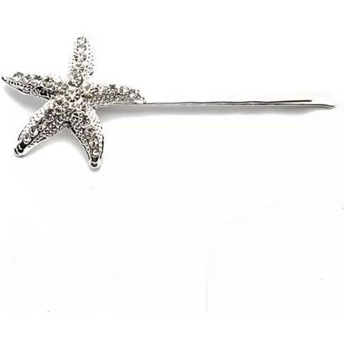 FirstStar Silver Crystal Starfish Hair Clip Hairpins Bridesmaid Rhinestone Hair Barrette For Women Wedding Hair Jewelry