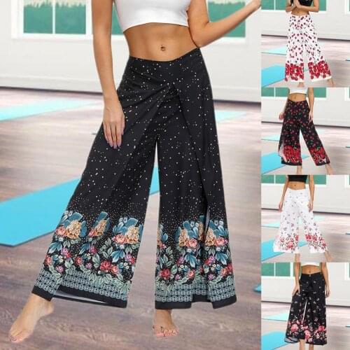 2021 summer ethnic style high waist slit harem pants female hippie harem wide leg pants trousers