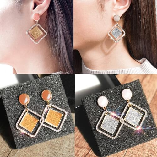 X&P New Fashion Korean Crystal Drop Earrings 2020 for Women Statement Geometric Resin Cubic Zirconia Dangle Earring Jewelry