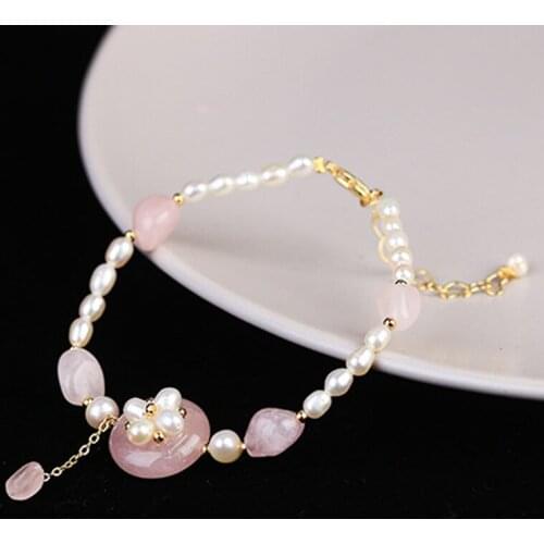 2020 Fashion Natural White Freshwater Pearl Pink Crystal Stone Bracelet For Women Girl Temperament Bangle Jewellery Accessories