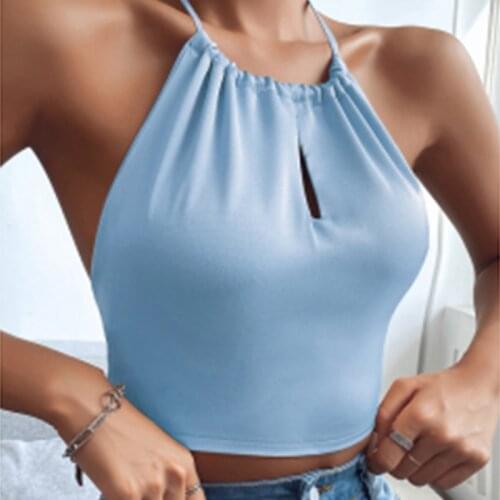 Umeko Women Sexy Black Chic Tight Fit Deep Sleeveless 2021 Summer New V Neck Plain Halter Halter Halter Vest Female Y2k Top