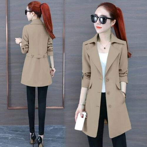 Women Trench Coats Spring Autumn Mid-Long Suit Collar Single-breasted Slim coat Ladies Fashion Casual Solid Color Windbreaker