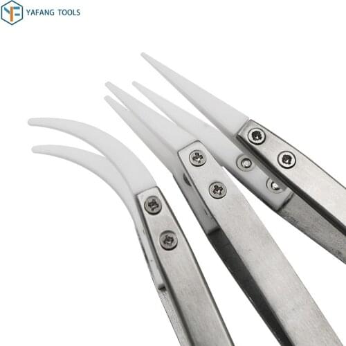 1pcs Anti-static Stainless Steel Ceramic Industrial Tweezers Maintenance Tools Precision Curved Straight Tweezers Repair Tools
