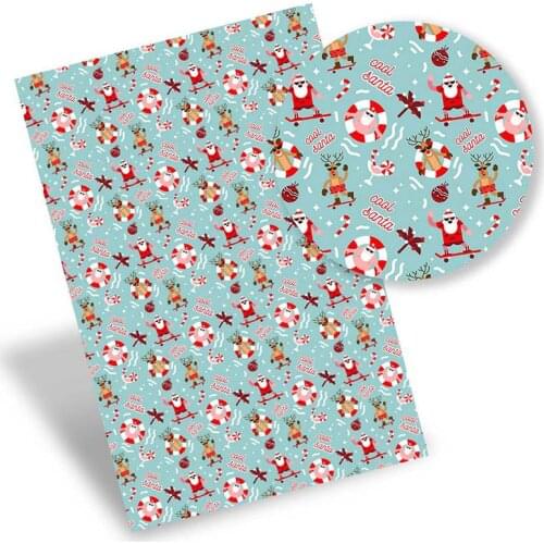 Christmas Faux Synthetic Leather Fabric Santa Claus Printed Sheets For DIY Bows Handbag Crafts Home Supplies 22*30cm/0.8mm 1pc