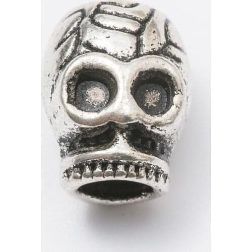 10Pcs/Lot Skull Antique Silver Color DIY Zinc alloy Big Hole Spacer Bead Charm Fits Jewelry making Bracelet js1054