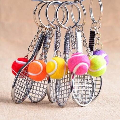 12pcs/lot Alloy Key Chains Tennis Ball Racket Multiple Color Casual Sporty Style Men Women Teenager KeyRing KeyChain