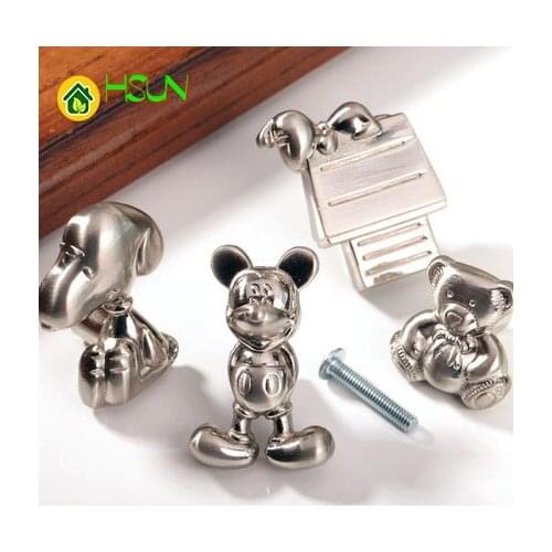 2Pcs Stainless steel wire drawing modern childrens room cute animal cartoon handle European drawer wardrobe door handle