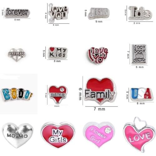 20Pcs Cute Heart Shaped Words I Love You Floating Charms Letter I DO Family Pendant For Locket Necklaces Mother Day Gift Jewelry