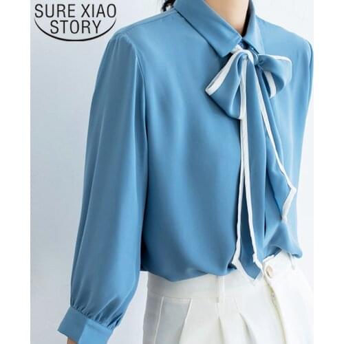 2021 Fashion Women Blouse Half Sleeve Bow Women Chiffon Shirt Casual Office Ladies Women Tops Elegant Women Clothing 5249 50