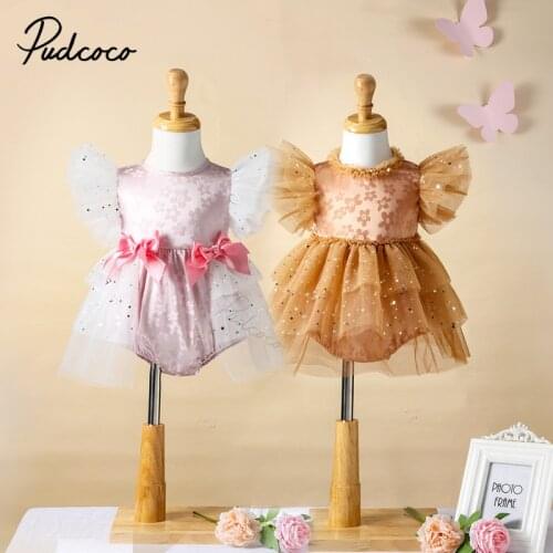 2021 Fashion Baby Girls Floral Print Short Romper with Ruffles, Sleeveless O-neck Mesh Jumpsuit with Bow-knot