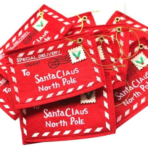 2021 New Year Christmas Tree Pendant Hanging Santa Claus Letter Envelope Embroidery Card Red Ornament Festival Home Party Decor