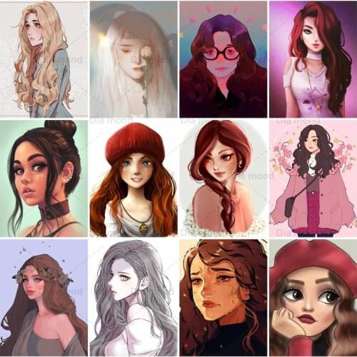 5D Diamond Painting Cartoon Girl Picture Full Square Round Drill Beautiful Girl Diamond Embroidery Cross Stitch Home Decoration