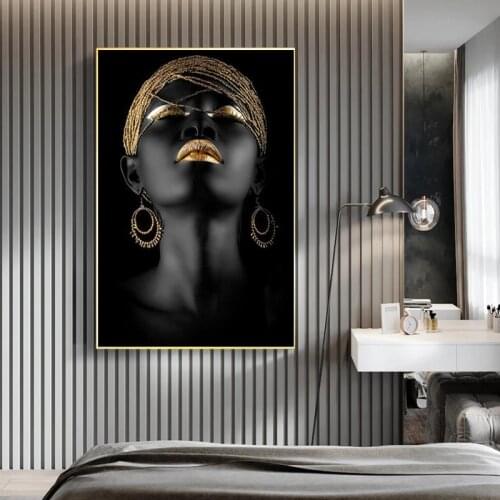 Abstract Gold Black Woman Posters and Prints Portrait Oil Painting on Canvas Wall Art Picture for Living Room Scandinavian Decor