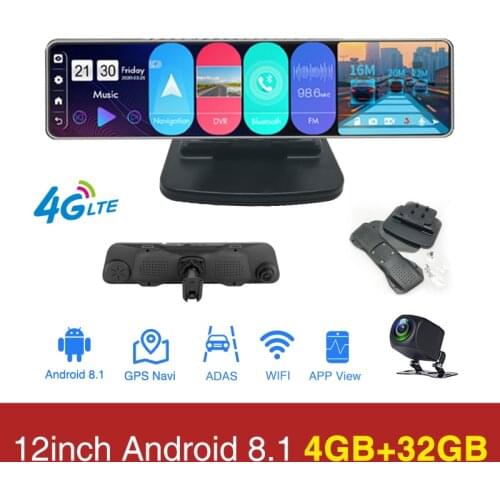 Phisung 3 Split Screen 12"4G Android 8.1 Car Rearview Mirror Camera 4+32G dual dvr ADAS WiFi BT 4.0 Dash Cam dvrs video recorder