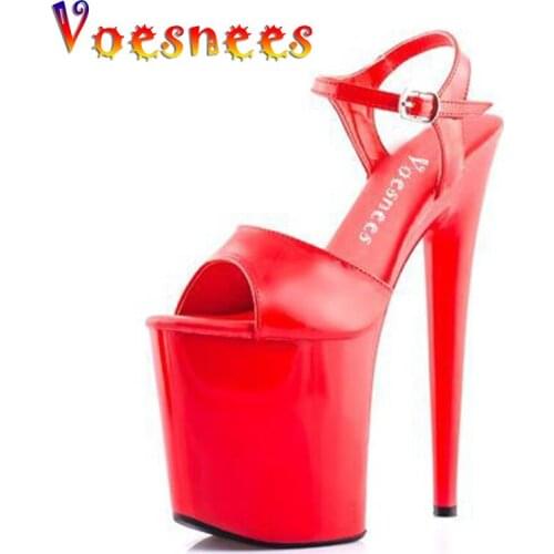 Sandals Women European and American Hate Day 20cm High Catwalk Shows Nightclub Sexy High-heeled Shoes Patent Leather Sandals