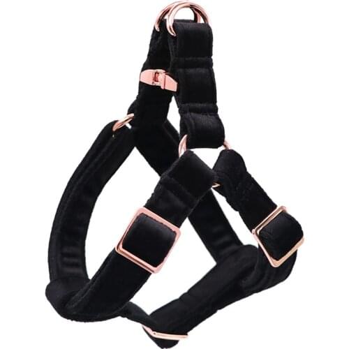 Black Velvet Dog Harness Basic Dog Leash Adjustable Buckle Cotton Fabric for Dog or Cat