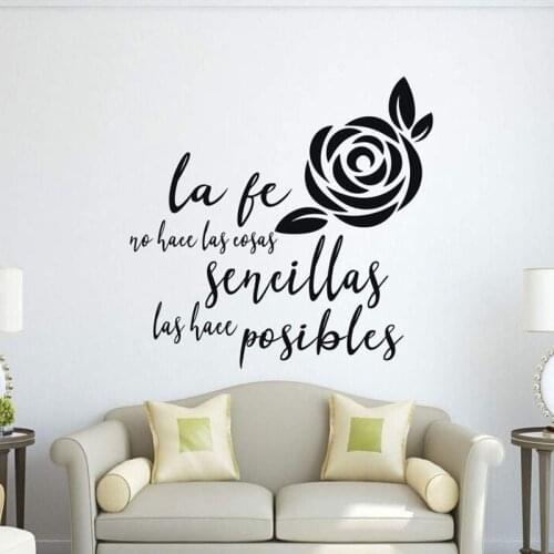 Spanish Quote Decal Vinyl Wall Sticker "La Fe no Hace las Cosas Sencillas las Hace Posibles" Bedroom Living Room Wall Decor A166