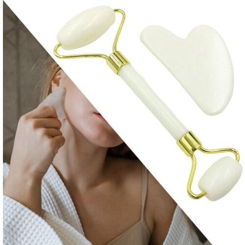 Dual Head Jade Roller Massager Gua Sha Tools Set for Face Eye Neck Skin Care Facial Eye Neck Back Leg Relax Slimming Tool Set