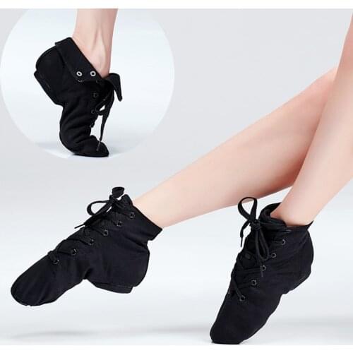 Canvas Jazz Shoes Girls Boys Black Dance Sneakers Soft Split Sole Dance Shoes Lace Up Children Adult Jazz Dance Boots
