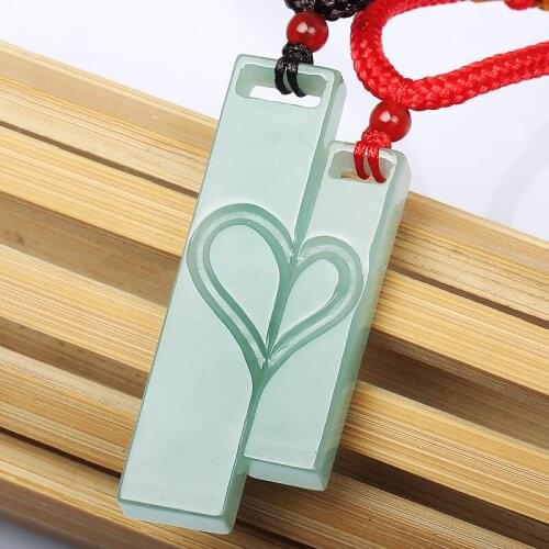 Natural Myanmar green jade pendant handcarved jadeite love jade penants necklaces 1 pair lovers jade jewelry jade necklace
