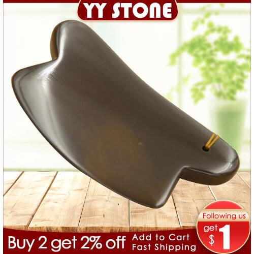 5A grade SiBin brown color Bian stone massage guasha kit beauty face plate with 2 fork gift bag chart