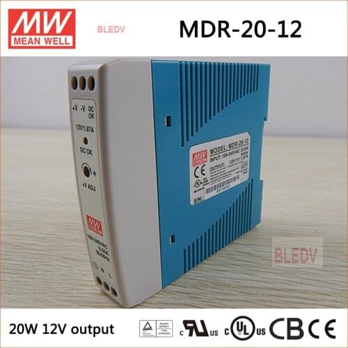 Meanwell MDR-20-12 20W 1.67A 12V ac to dc Din rail mounted Power supply MDR-20