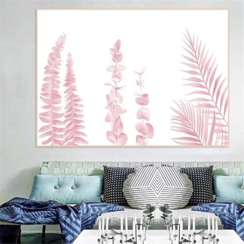 Pink Plants Leaf Canvas Print Poster Abstract Leaves Wall Art Painting Botanical Posters Nordic Wall Pictures Living Room Decor
