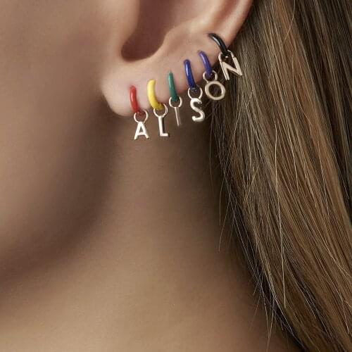 2020 New Earrings Dripping Oil Multi-color Copper Ear Buckle Number 26 English Alphabet Earrings Pendant Hot Type Wholesale