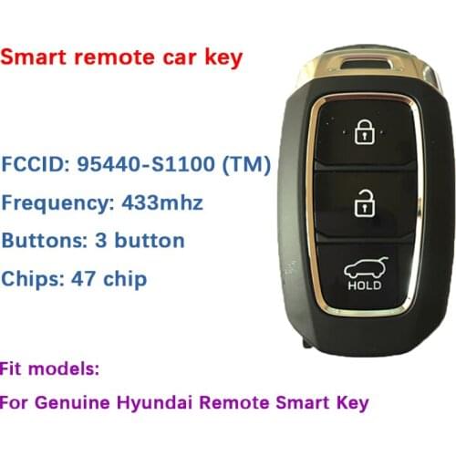 CN020085 Original / Aftermarket Hyundai 2019-2020 Genuine Smart Key Remote 3 Buttons 433MHz 95440-S1100