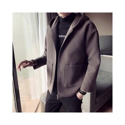 2020 autumn and winter windbreaker men British style woolen woolen jacket trend Korean handsome hooded woolen jacket men