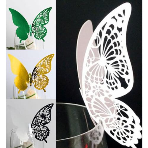 Butterfly Wine Glass Card Laser Cut Hollow Table Name Place Escort Cup Paper Card for Party Wedding Home Decorations Cup Mark