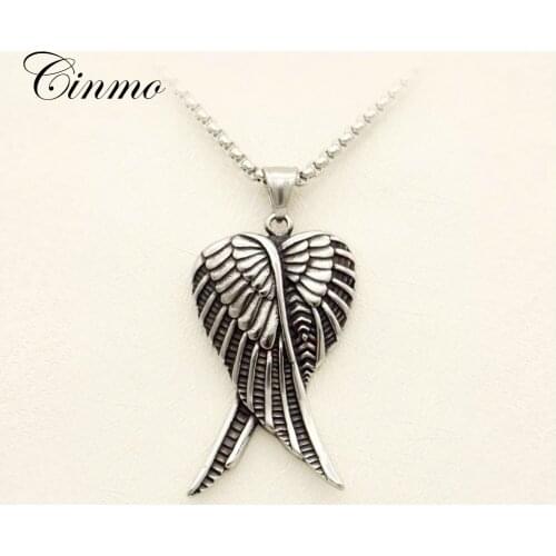 Cinmo Temperament Double Angel Wings Necklace Punk Cool Fashion Stainless Steel Necklaces For Men Women Charm Jewelry Gift