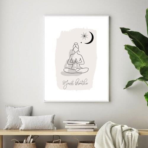 Yoga Pose Poster Canvas Painting Just Breath Quote Prints , Yoga Room Decorative Wall Art Pictures for Living Room Home Decor