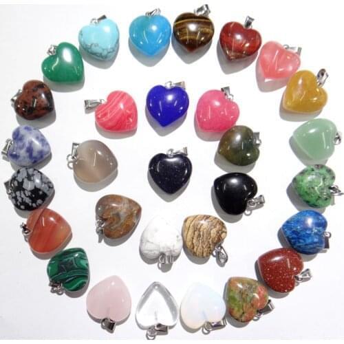16MM Natural stone Quartz Crystal Turquoises tiger eye Opal aventurine charms heart pendants for diy jewelry making 12pcs