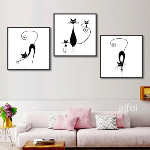 Nordic Posters And Prints Animal Art Canvas Painting Cute Black Abstract Cat Wall Pictures For Children Room Home Decoration