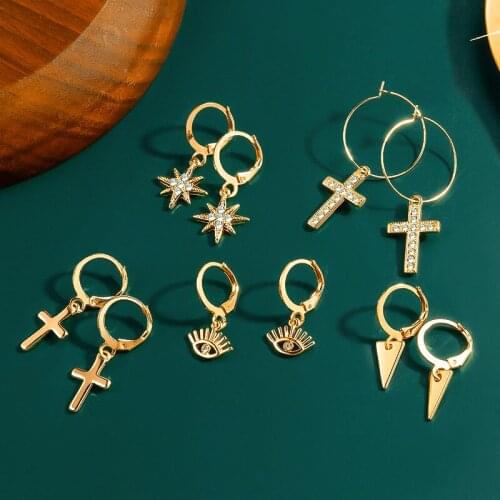 POXAM New Korean Statement Tiny Hoop Earrings For Women Geometric Crystal Gold Small Dangle Drop Earrings Fashion 2020 Jewelry