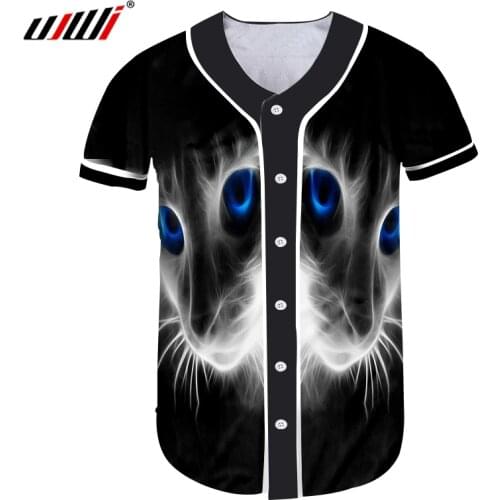 UJWI Baseball Shirt Men Fashion lovely 3D Printed A cat with blue eyes Casual Plus Size 5XL Tops Tees Unisex coat