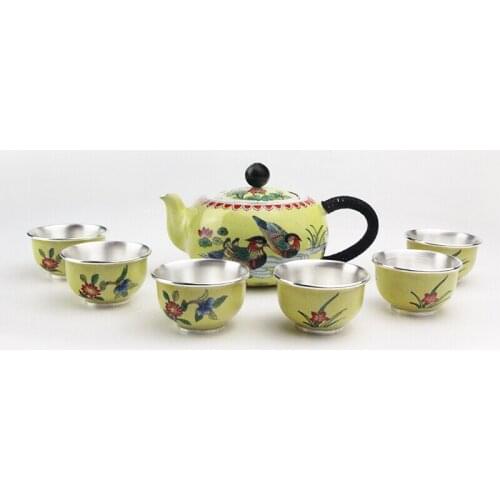High grade 999Silver Products Cloisonne Hand made Tasting cup Kung Fu Teacup gift for family and friends kitchen office tea set