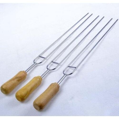 High Quality 6pcs/Pack U BBQ Roast Barbecue Needle Skewers Wooden Handle Stainless Steel Fork Camping Dining Tools