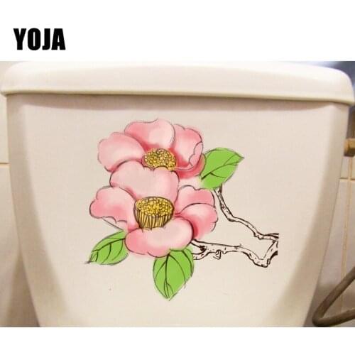 YOJA 21.8*20.8CM Pink Hand-Painted Camellia Cartoon Toilet Sticker WC Decor Home Wall Decal T1-0510